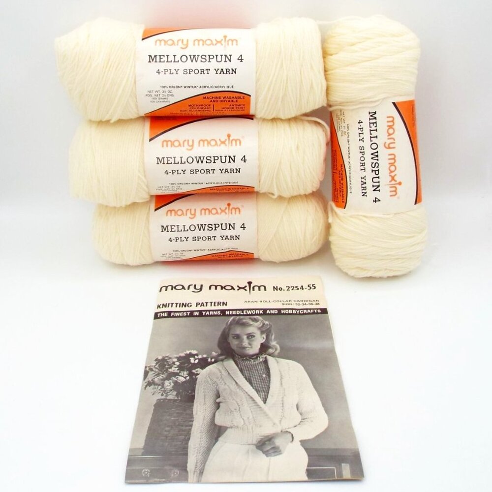 Vintage Mary Maxim Mellowspun 4 Sport Yarn 4-Ply Lot of 4 Made in USA